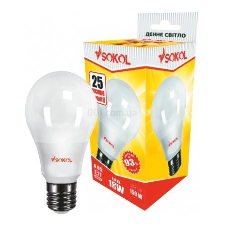Світлодіодна (LED) лампа A65 18Вт 220В E27 6500К, Sokol
