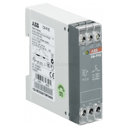 Реле контролю напруги CM-PVE 3-фазне 185-265В AC (фазна) / 320-460В AC (лінійна), ABB