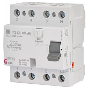 Диференційне реле (ПЗВ) EFI-P4 4p 63А/0,3А тип AC (10kA), ETI