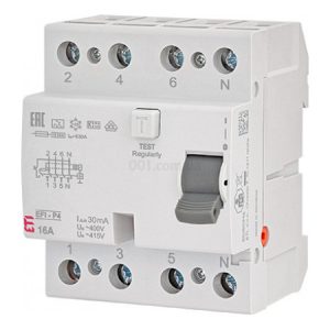 Диференційне реле (ПЗВ) EFI6-P4 4p 63А/0,03А тип A (6kA), ETI