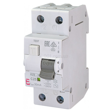 Диференційний автоматичний вимикач KZS-2M C 25/0,03 тип AC (10kA), ETI