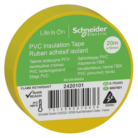 Ізострічка 19 мм×20 м жовта, Schneider Electric
