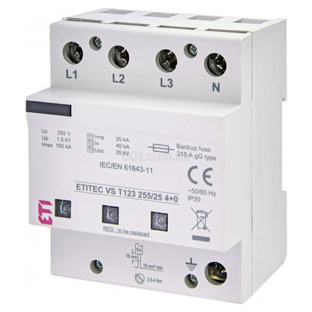 Обмежувач перенапруги ETITEC VS T123 255/25 (4+0), ETI