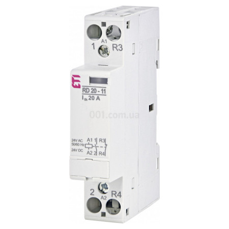 Контактор модульний RD 20-11 20A 24V AC/DC 1NO+1NC, ETI