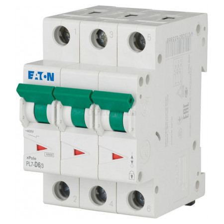Автоматичний вимикач PL7-D6/3 3P 6 А х-ка D, Eaton