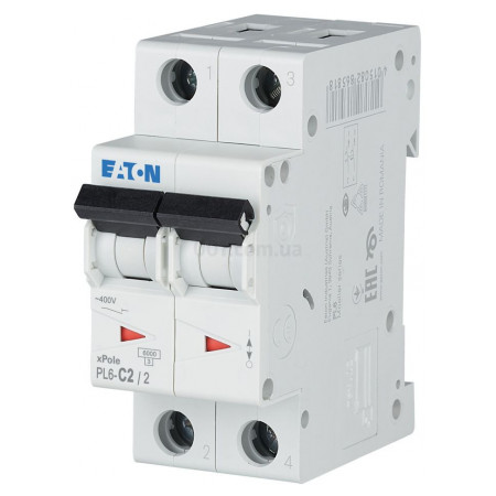 Автоматичний вимикач PL6-C2/2 2P 2 А х-ка C, Eaton
