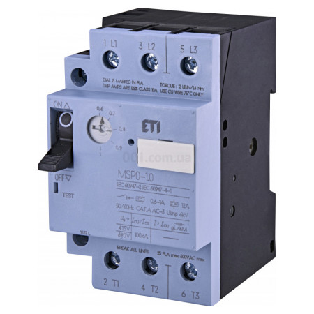 Автоматичний вимикач захисту двигуна MSP0-1,0 (0,25 kW, 0.6-1A), ETI