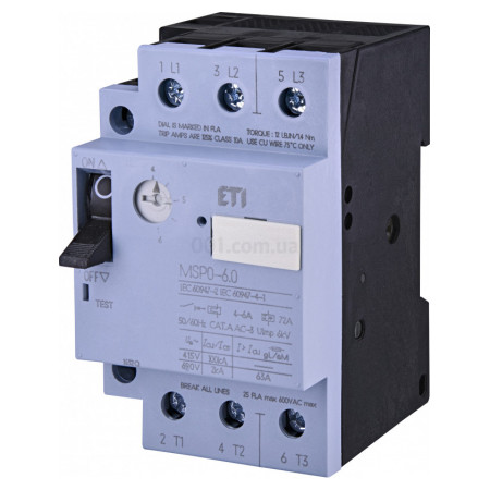 Автоматичний вимикач захисту двигуна MSP0-6 (2,2 kW, 4-6A), ETI