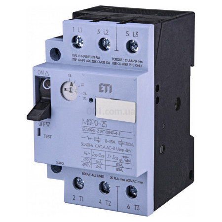 Автоматичний вимикач захисту двигуна MSP0-25 (11 kW, 18-25A), ETI