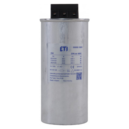 Конденсатор циліндричний трифазний LPC-DW 400В 7,5 кВАр, ETI