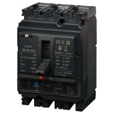 Автоматичний вимикач NBS-TMS 100/3S 3P 63A 50кА, ETI