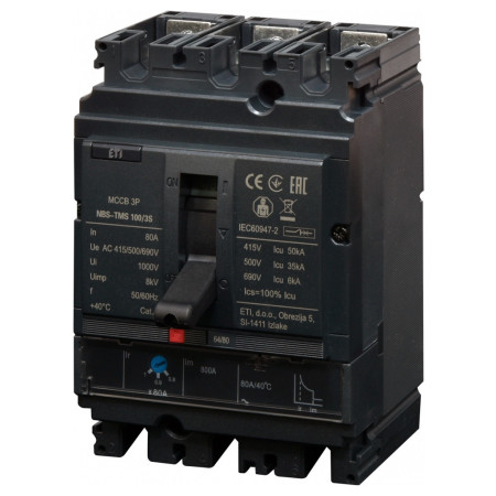 Автоматичний вимикач NBS-TMS 100/3S 3P 80A 50кА, ETI