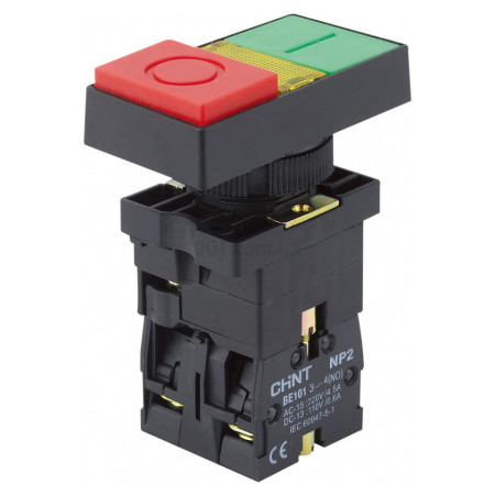 Кнопка подвійна пластикова 1НВ+1НЗ AC/DC 220/230В (LED) IP40 NP2-EW8465, CHINT
