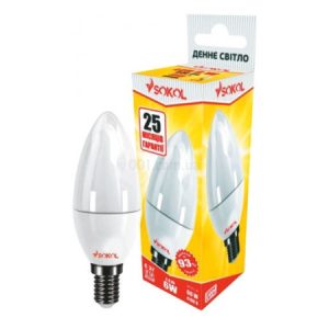 Світлодіодна (LED) лампа свічка 6Вт 220В E14 4100К, Sokol