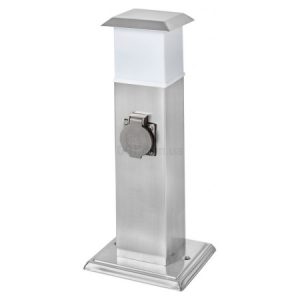 Світильник садово-парковий TOWER SMS-202GL E14 + 2 розетки з з/к і кришкою 16А нержавіюча сталь IP44, Delux