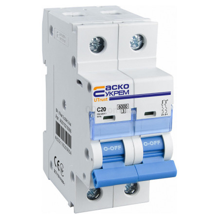Модульний автоматичний вимикач UTrust 2р 20А С 6kА, АСКО-УКРЕМ