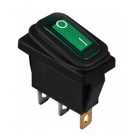 Перемикач KCD3-101WN GR/B чорний з зеленою клавішою з підсвічуванням IP54, АСКО-УКРЕМ