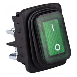 Вимикач одноклавішний на 2 положення з підсвічуванням (0-I) прямокутний зелений IP65, EMAS