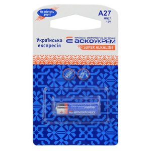 Батарейка лужна A27.MN27.BP1, типорозмір A27 упаковка blister 1 шт., АСКО-УКРЕМ