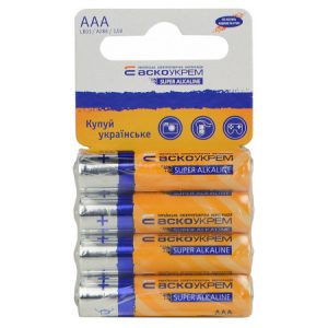 Батарейка лужна AАА.LR03.SC4, типорозмір AAA упаковка shrink card 4 шт., АСКО-УКРЕМ