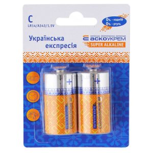 Батарейка лужна C.LR14.BL2, типорозмір C упаковка blister 2 шт., АСКО-УКРЕМ