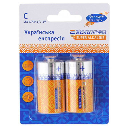 Батарейка лужна C.LR14.BL2, типорозмір C упаковка blister 2 шт., АСКО-УКРЕМ