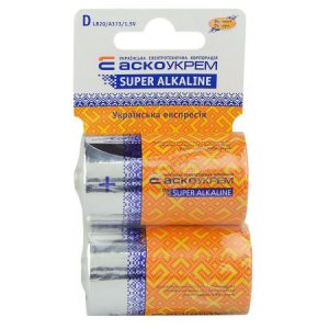 Батарейка лужна D.LR20.SC2, типорозмір D упаковка shrink card 2 шт., АСКО-УКРЕМ