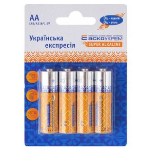 Батарейка лужна AА.LR6.BL4, типорозмір AA упаковка blister 4 шт., АСКО-УКРЕМ