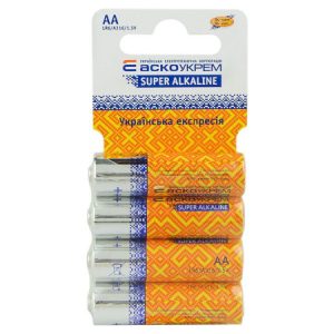 Батарейка лужна AА.LR6.SC4, типорозмір AA упаковка shrink card 4 шт., АСКО-УКРЕМ
