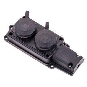 Розетка з заземленням настінна подвійна (каучук) 16А IP44 чорна, Byes