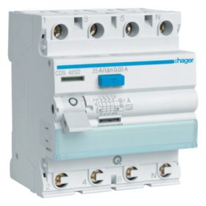 Пристрій захисного відключення (ПЗВ) QC 4P 25A 30mA тип A, Hager