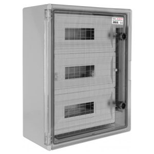 Корпус удароміцний e.plbox.350.500.195.45m.tr IP65 з прозорими дверцятами під 45 модулів, E.NEXT
