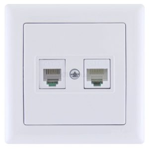 Розетка комп'ютерна (RJ45, кат.5e) + телефонна (RJ12) біла РТК02-00-0-ББ серія BOLERO, IEK