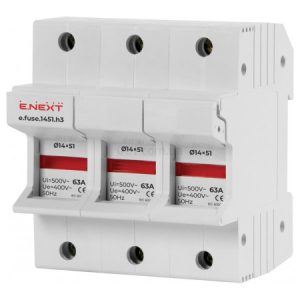 Тримач плавкого запобіжника 14×51 мм на DIN-рейку з індикацією e.fuse.1451.h3, 3P 63 А, E.NEXT