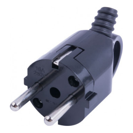 Вилка побутова кутова з заземленням і ручкою 16А чорна e.plug.angle.006.16, E.NEXT