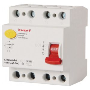 Пристрій захисного відключення (ПЗВ) e.industrial.rccb.4.40.300, 4P 40 А 300 мА тип AC, E.NEXT