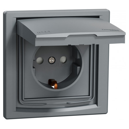 Розетка з з/к, захисними шторками і кришкою IP44 Asfora сталь, Schneider Electric
