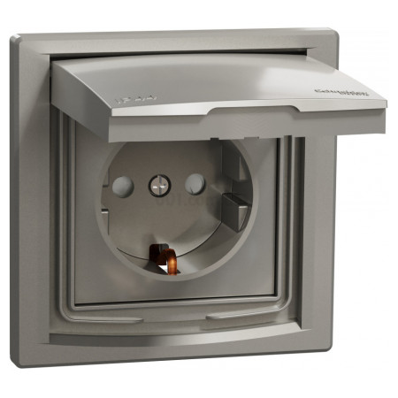 Розетка з з/к, захисними шторками і кришкою IP44 Asfora бронза, Schneider Electric