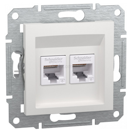 Розетка комп'ютерна (RJ45) кат.6 UTP подвійна Asfora біла БЕЗ РАМКИ, Schneider Electric
