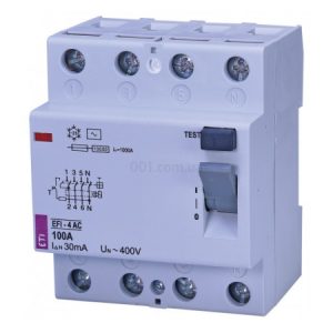 Диференційне реле (ПЗВ) EFI-4 100А 30мА тип AC 10кА, ETI