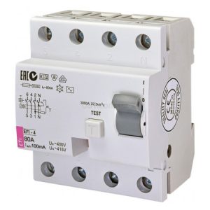Диференційне реле (ПЗВ) EFI-4 80А 100мА тип AC 10кА, ETI