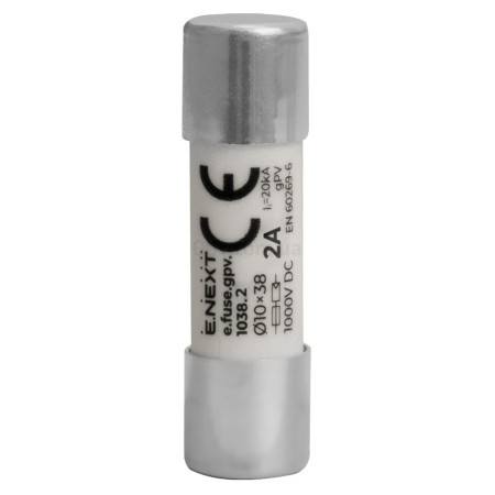 Плавка вставка запобіжника e.fuse.gpv.1038.2, 10×38 мм gPV 2A 1000V DC 20кА, E.NEXT