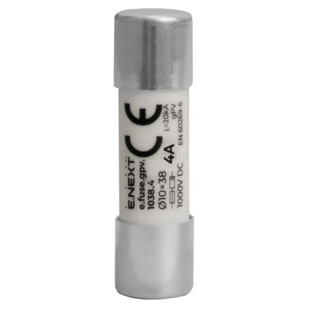 Плавка вставка запобіжника e.fuse.gpv.1038.4, 10×38 мм gPV 4A 1000V DC 20кА, E.NEXT