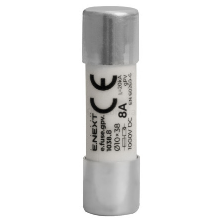 Плавка вставка запобіжника e.fuse.gpv.1038.8, 10×38 мм gPV 8A 1000V DC 20кА, E.NEXT