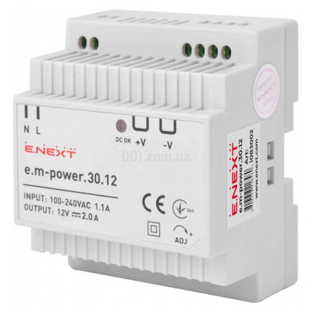 Блок живлення на DIN-рейку e.m-power.30.12 30Вт DC12В, E.NEXT