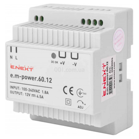 Блок живлення на DIN-рейку e.m-power.60.12 60Вт DC12В, E.NEXT