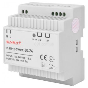 Блок живлення на DIN-рейку e.m-power.60.24 60Вт DC24В, E.NEXT