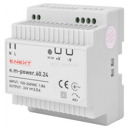 Блок живлення на DIN-рейку e.m-power.60.24 60Вт DC24В, E.NEXT