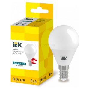 Світлодіодна лампа LED ALFA G45 куля 8Вт 230В 4000К E14, IEK