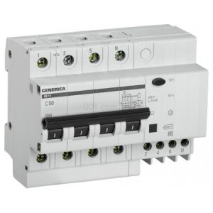 Диференційний автомат АД14 4P хар-ка C 50А 30мА, GENERICA